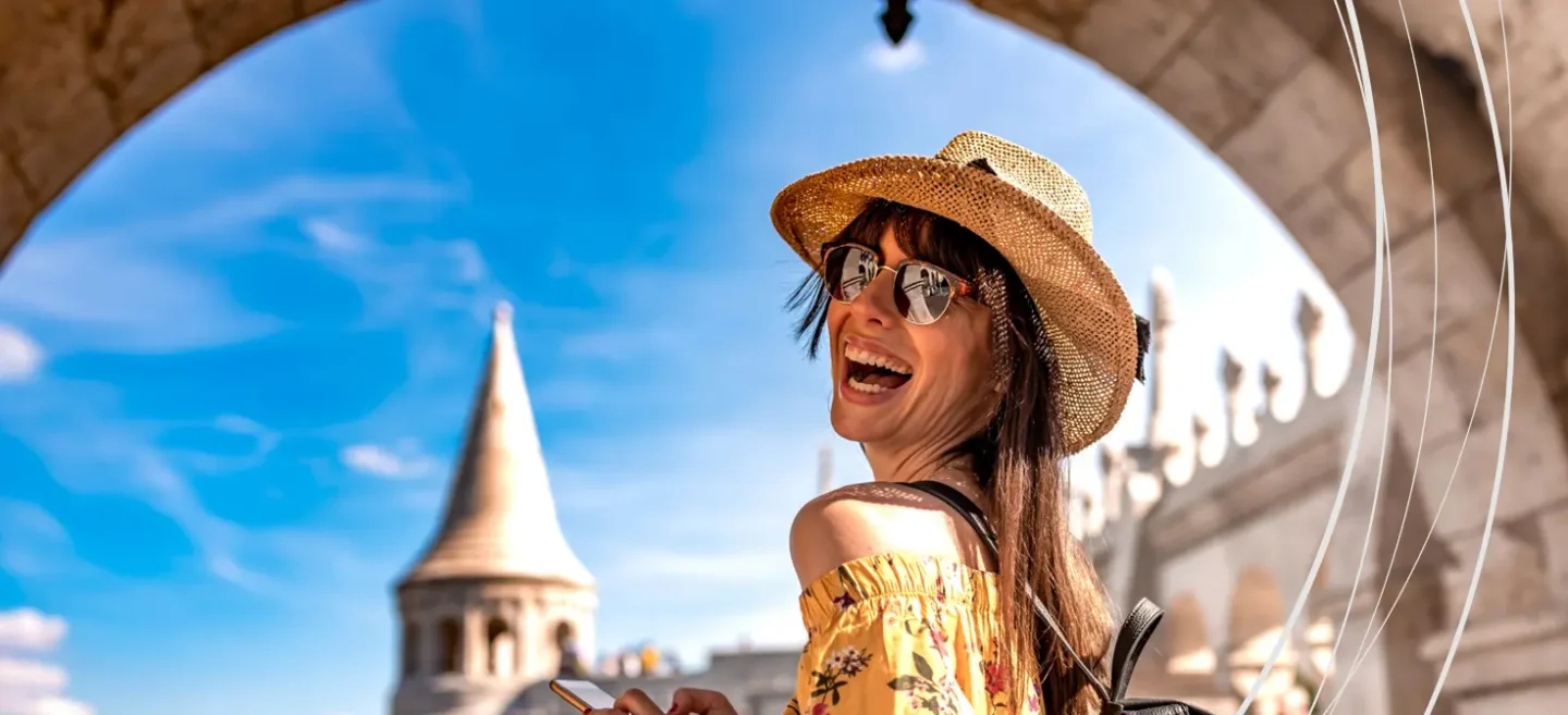 Young traveler sightseeing a European city.